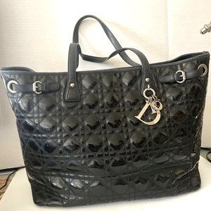 Christian Dior Lady Dior Canage Tote Bag Patent leather Black Auth